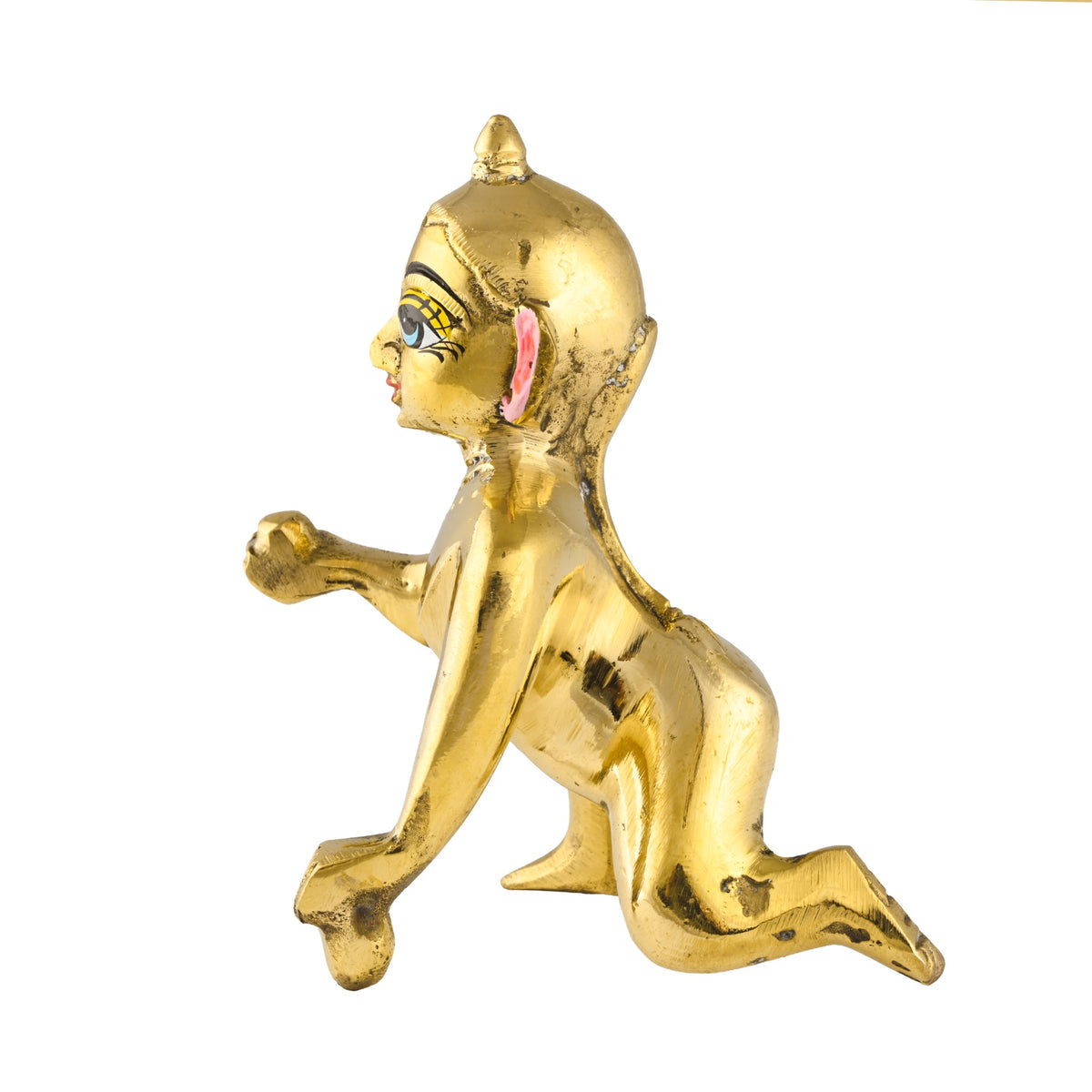 Laddu Gopal Ji brass murti, left profile view