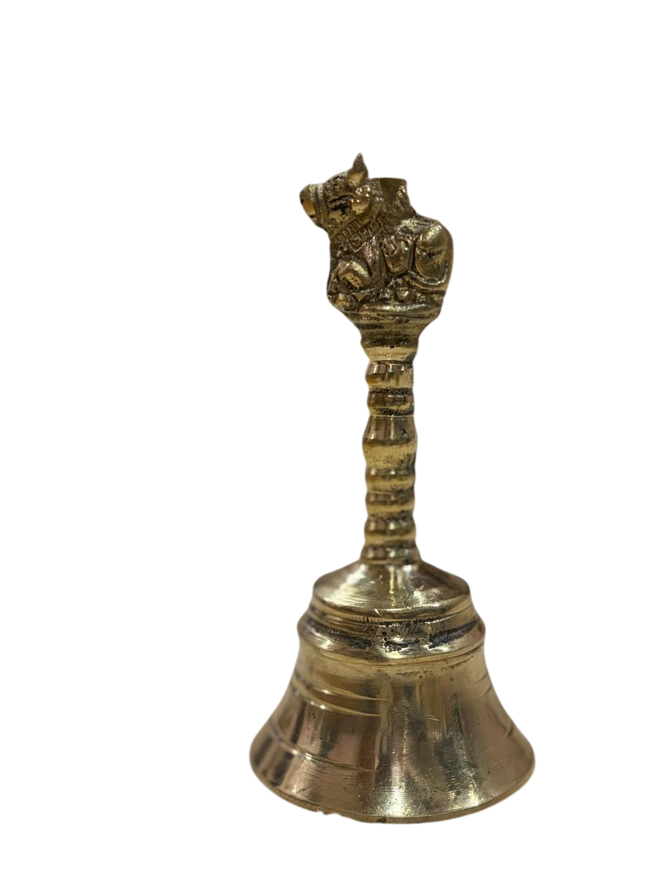 Swarnim brass Nandi Ghanti with Nandi figure atop the handle